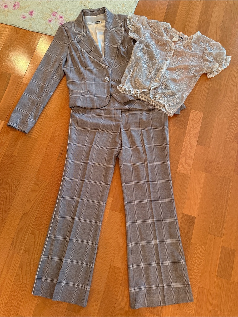 Necessary Objects Gray Plaid Boot Cut Pants